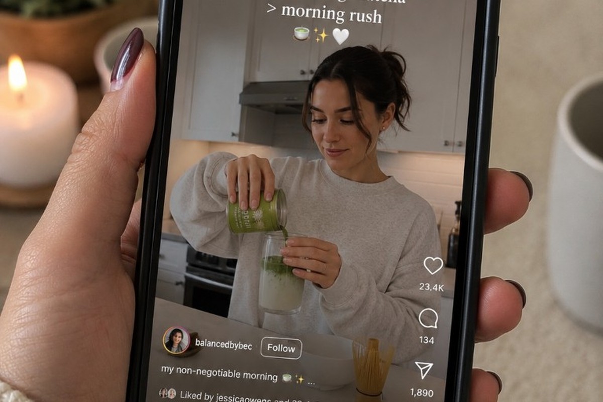 Smartphone showing a lifestyle Instagram Reel with strong engagement